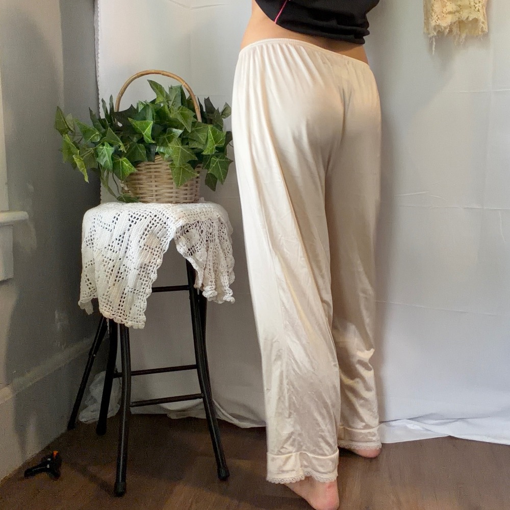 Vintage Bloomer Champagne Nylon Pajama Pants Lace Trim Sleepwear Plus Size 1X